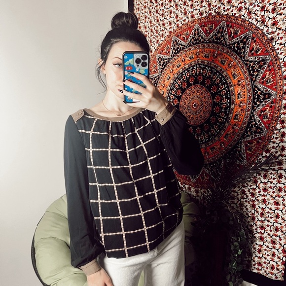 Tory Burch Silk Top Long Sleeve Plaid Check Blouse XS - Picture 1 of 6